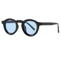 Vintage small round frame sunglasses featuring thick black rims and light blue lenses - Glossy Black Frame Blue Lens