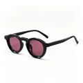 Stylish retro round sunglasses with black frame and dark red lenses for trendy men - Black Frame Pink Lens