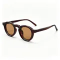 Retro round small frame sunglasses with dark brown frame and amber lenses - Tea Frame Light Tea Lens