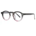Retro round gradient frame eyeglasses with a grey and pinkish transparent finish - Blue Light Blocking Glasses / Grey To Transparent Gradient Frame Clear Lens