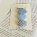 Set of three blue polka dot and plaid cloth hair clips for girls presented on card - Set of 3 / 18# (Blue Fabric)