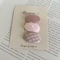 Set of 3 pink fresh style hair clips with polka dot and checkered fabric patterns - Set of 3 / 17# (Pink Fabric)