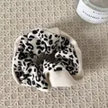Korean handmade cream scrunchie with abstract black spot pattern for hair styling - White Edge Black Leopard (6#)