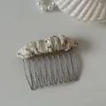 Detailed close-up of a sweet floral fabric hair comb with silver metal teeth on a white surface - 3# Off-White Coffee Floral Pleated Oval Hair Comb