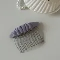 Close-up of lavender mesh fabric detail on silver-toned metal hair comb - 5# Purple Mesh Pleated Oval Hair Comb
