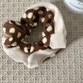 Elegant vintage brown polka dot scrunchie hair tie with cream knit fabric border - White Edge Caramel Polka Dot (7#)
