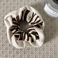 Korean style knit striped hair scrunchie in brown and cream coffee tones for girls - White Edge Caramel Striped (9#)