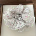 Sweet handmade pink floral cotton scrunchie hair tie with delicate lace mesh trim - Pink Flower Lace Scrunchie