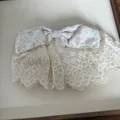 Handmade pink floral cotton lace hair scrunchie with sweet ruffles and bow design - Pink Floral Lace Ribbon Spring Clip