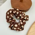 Brown and white polka dot knitted scrunchie hair tie for elegant daily hairstyles - Khaki White Polka Dot (31#) / Khaki