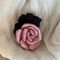 Elegant French style hair scrunchie featuring a large pink satin rose flower accessory - Rose Hair Tie / Pink