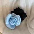 Elegant French style satin rose hair accessories in light blue and classic black colors - Rose Hair Tie / Blue