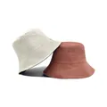 Ζευγάρι υψηλής ποιότητας βαμβακερά καπέλα bucket διπλής όψης σε μπεζ και σάπιο μήλο χρώμα - M (56-58cm) / Διπλής Όψεως Ελεφαντόδοντο και Ροζ Λωτού