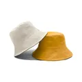 Βαμβακερό καπέλο bucket διαθέσιμο σε χρώματα κίτρινο μουσταρδί και κρεμ λευκό. - M (56-58cm) / Διπλής Όψεως Ελεφαντόδοντο και Κίτρινο