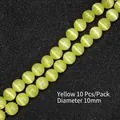 Perle tonde occhio di gatto gialle da 10mm per gioielli fai da te, pacco da 10 - 10 Pezzi/Confezione / Giallo / 10mm