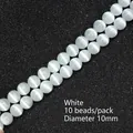 Perle occhio di gatto bianche da 10 mm confezione da 10 pezzi per creazione gioielli fai da te - 10 Pezzi/Confezione / Bianco / 10mm