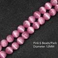 Perle di pietra occhio di gatto rosa 12MM per gioielli fai da te, set da 6 pezzi - 6 Pezzi/Confezione / Rosa / 12mm