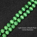 Perline in pietra occhio di gatto verde chiaro da 12 mm per gioielli fai da te, 6 pezzi - 6 Pezzi/Confezione / Verde chiaro / 12mm