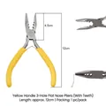 Yellow handle flat nose jewelry pliers with serrated teeth, 12cm length for DIY crafting - 3-Hole Flat Nose Pliers (With Teeth) / 1 Pack / Yellow