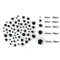 Lot d'yeux mobiles adhésifs noir et blanc de tailles assorties de 5mm à 15mm pour DIY - Mixed Sizes 5/7/10/12/15mm
