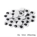 Self-adhesive 12mm black and white googly eyes for DIY craft projects, 200pcs bag - Diameter 12mm about 200/bag