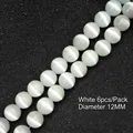 Perle occhio di gatto bianche da 12mm per creazione gioielli fai-da-te 6pz - 6 Pezzi/Confezione / Bianco / 12mm
