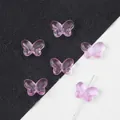 Translucent pink butterfly glass beads for DIY jewelry making, hairpins, crafts. - 20 Pieces/Pack / Rose Purple