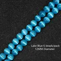 Perle in pietra occhio di gatto blu lago da 12mm per la creazione di gioielli fai-da-te - 6 Pezzi/Confezione / Blu Lago / 12mm