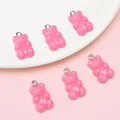 6pcs Pink 11x21mm acrylic gummy bear charms with silver loops for DIY jewelry - Deep Pink