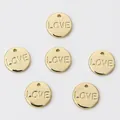 Premium 14K gold-plated copper round charm engraved with LOVE for DIY jewelry making - LOVE Round Disc / 9mm (2 Pieces/Pack)