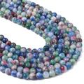 Fili di perle tonde in giada persiana sintetica multicolore per gioielli fai-da-te - Perline rotonde / 8mm (circa 50 pezzi/confezione) / Blu-Verde