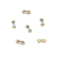 14K vergoldeter rechteckiger hellblauer Zirkonia-Verbinder mit Doppelösen für DIY-Schmuck - Doppelschleifen-Design / 4x10mm (2 Stück/Packung) / Seeblauer Zirkonia