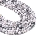 Perle in giada persiana sintetica con motivo marmorizzato bianco e nero per gioielli fai da te - Perline rotonde / 8mm (circa 50 pezzi/confezione) / grigio-bianco