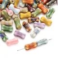 Hand-painted bone-shaped ceramic beads in mixed colors for DIY jewelry and crafts - 6x12mm (10 Pieces/Pack) / Mixed Random