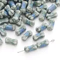 Hand-painted blue and green glazed ceramic bone beads for DIY jewelry making and crafts - 6x12mm (2 Pieces) / Medium Blue