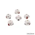 Hand-painted dog ceramic bead, 14x10mm, white with red ears for DIY jewelry - Dog Head / 14x10mm / White
