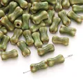 Hand-painted green bone-shaped ceramic beads for DIY handmade jewelry and bracelets - Olive Green