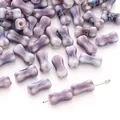Purple bone-shaped ceramic beads with hand-painted patterns for DIY handmade jewelry - Blue and Purple