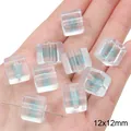 Perles carrées en acrylique transparent 12x12mm avec cœur sarcelle pour bijoux DIY - Carré / 10 Pièces/Paquet (12x12mm) / Bleu