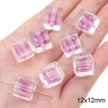 Perles carrées en acrylique violet 12x12mm avec cœur de sucre pour bijoux faits à la main - Carré / 10 Pièces/Paquet (12x12mm) / Violet