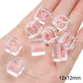 Perles cubes en acrylique transparent avec cœur rose pour bijoux DIY, 12x12mm - Carré / 10 Pièces/Paquet (12x12mm) / Rose