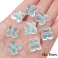 Perles en acrylique fleur bleue transparente de haute qualité avec cœur de sucre 15x15mm - Perle Papillon Cœur de Sucre / Lot de 10 (15x15mm) / Bleu