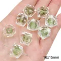Perles en acrylique facettées carrées de 16x15mm avec cœur vert pour la création de bijoux - Perles facettées / Lot de 10 (16x15mm) / Vert