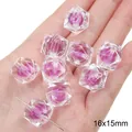 Perles acryliques carrées 16x15mm avec cœur en sucre violet pour bijoux DIY créatifs - Perles facettées / Lot de 10 (16x15mm) / Violet