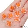 Perles papillon en acrylique avec cœur orange, taille 15x15mm pour créer des bijoux - Perle Papillon / 10 Pièces (15x15mm) / Orange