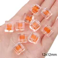 Perles en acrylique carrées de 12 mm avec cœur orange pour la création de bijoux DIY - Perles carrées / 10 Pièces/Paquet (12x12mm) / Orange