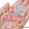 Perles carrées en acrylique à cœur de bonbon 12x12mm pour la création de bijoux DIY - Perles carrées / 10 Pièces/Paquet (12x12mm) / Multicolore