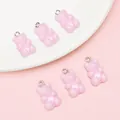 Cute pink resin gummy bear charms 11x21mm with silver loops for DIY jewelry making crafts - Pink