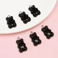 Set of six glossy black acrylic gummy bear charms with silver loops for DIY jewelry - Black