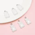 Set of 6 white acrylic gummy bear charms with silver metal rings for DIY jewelry making - White